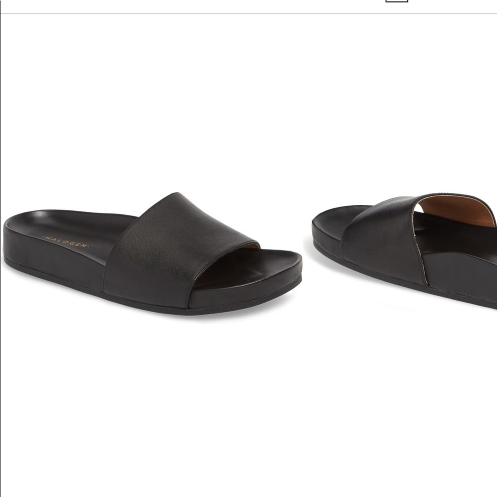 Halogen black leather slides sz 9 hapaulina-Lea